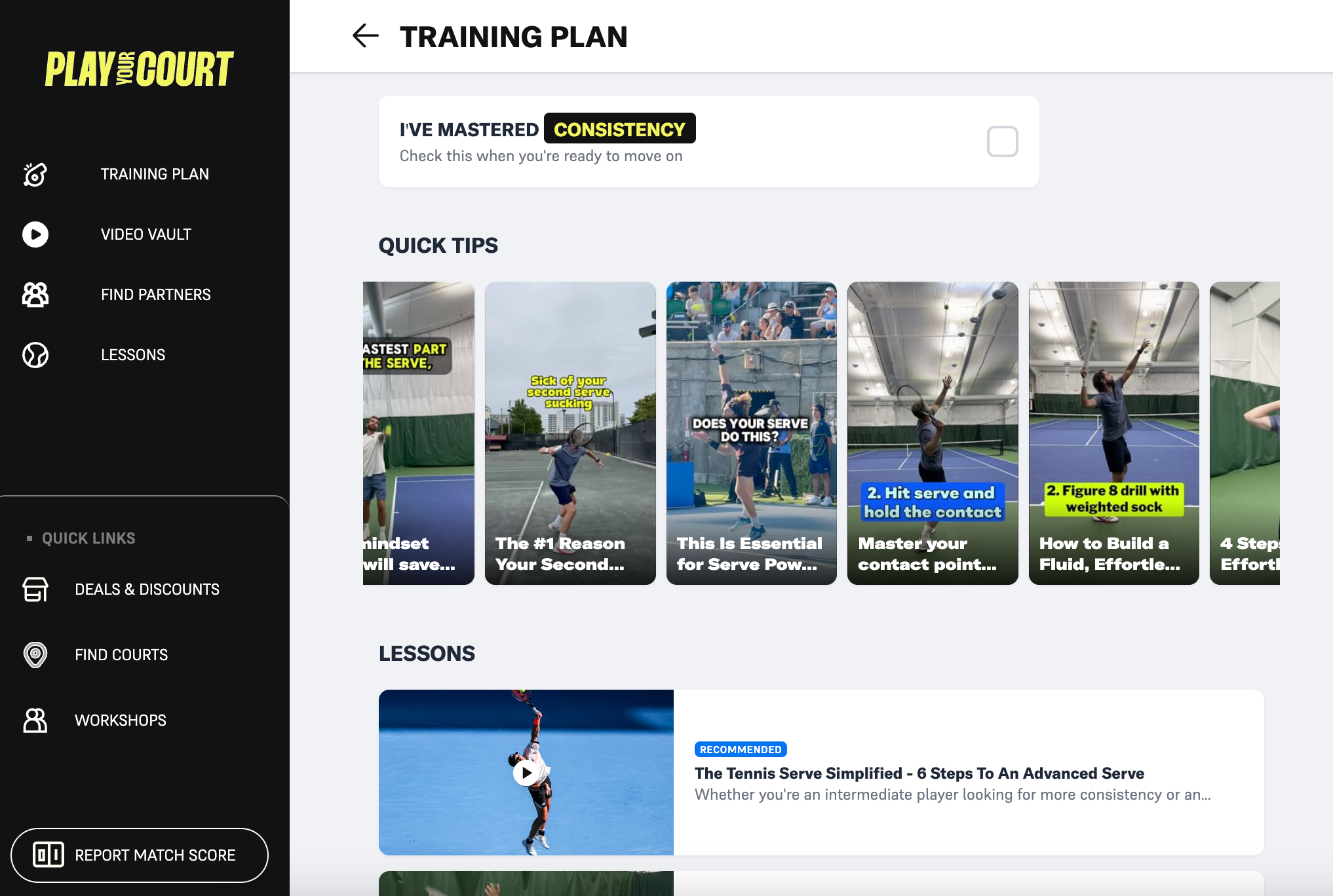 PlayYourCourt+ app &mdash; your personalized training plan