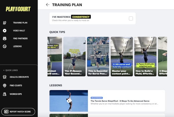PlayYourCourt+ app — your personalized training plan